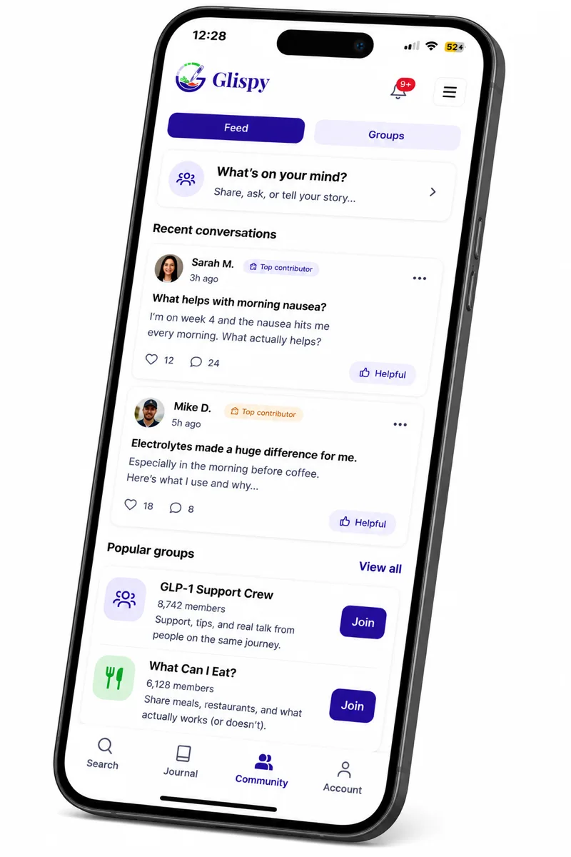 The Glispy community showing questions and answers from other people on GLP-1 medications.